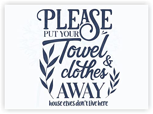 Please Put Away Towels Bathroom Wall Decal - 19.5x23 Inch Deep Blue Vinyl Sticker for Bathroom Decor & Organization - Perfect for Laundry Rooms, Spa Areas, and Guest Bathrooms