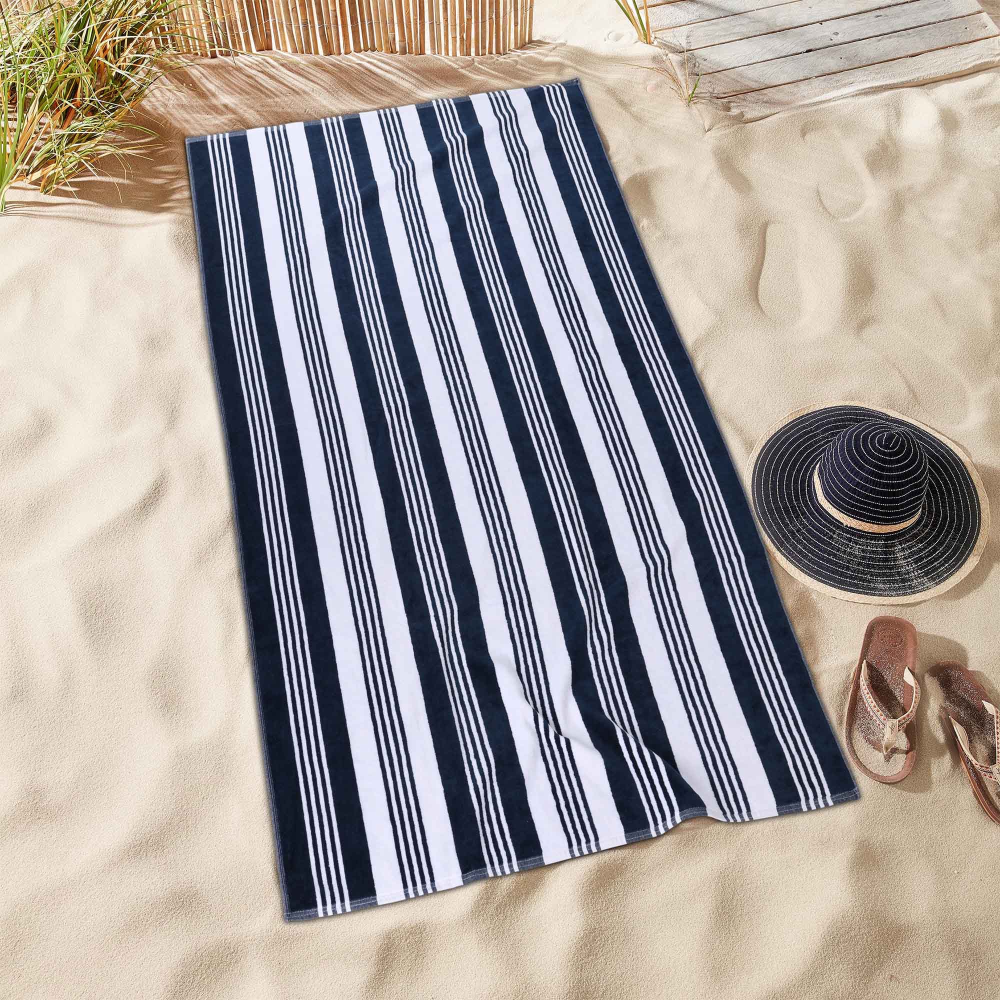 Premium Maui Striped Cotton Oversized 2-Piece Beach Towel Set - Soft, Absorbent & Quick-Drying for Pool, Beach, Yoga & Travel