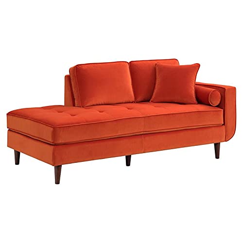 Modern Velvet Chaise with Pillows - Orange Luxury Sofa for Living Room