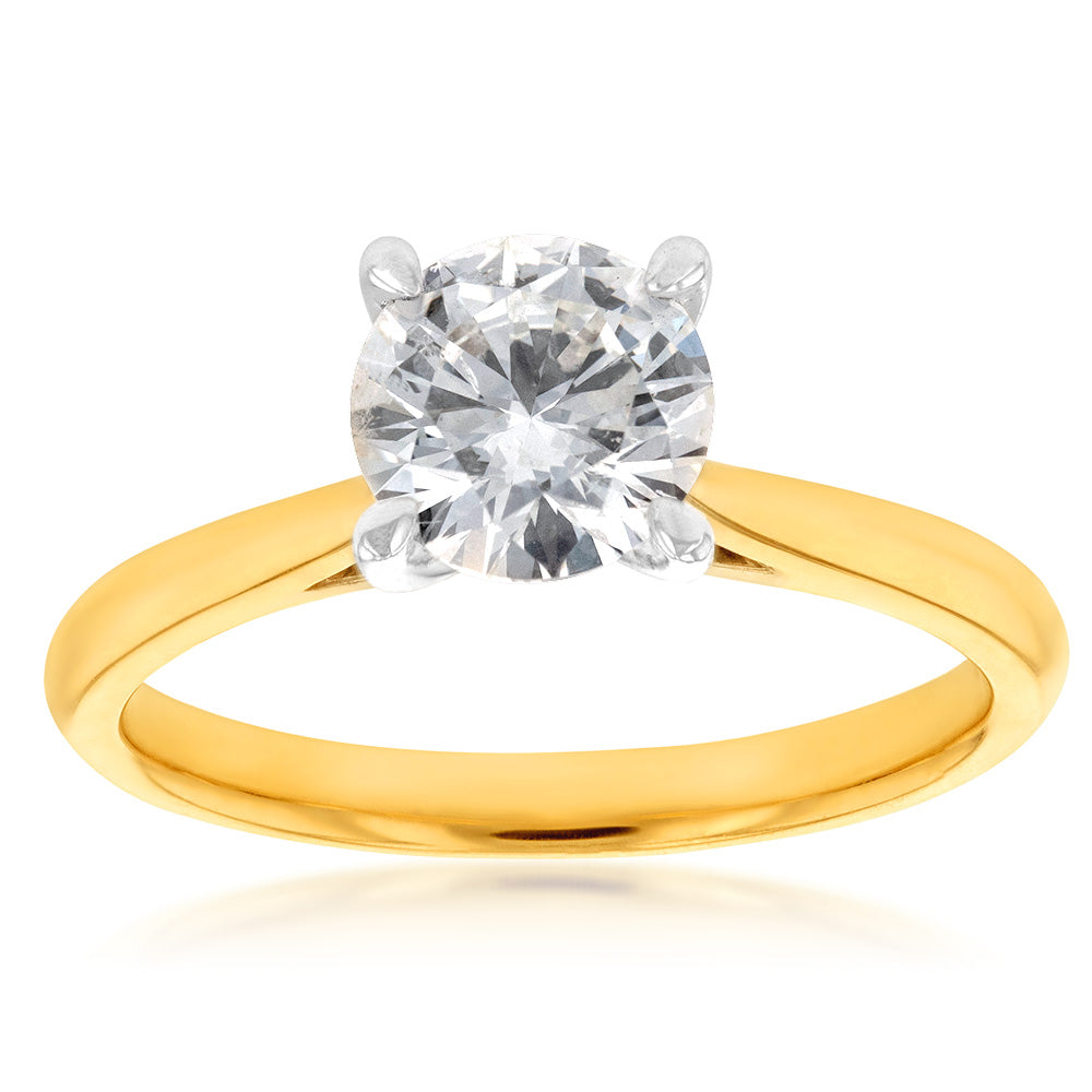 18K Yellow Gold Solitaire Engagement Ring with 1 Carat GIA SI Certified Diamond - Perfect for Proposals, Anniversaries & Special Occasions