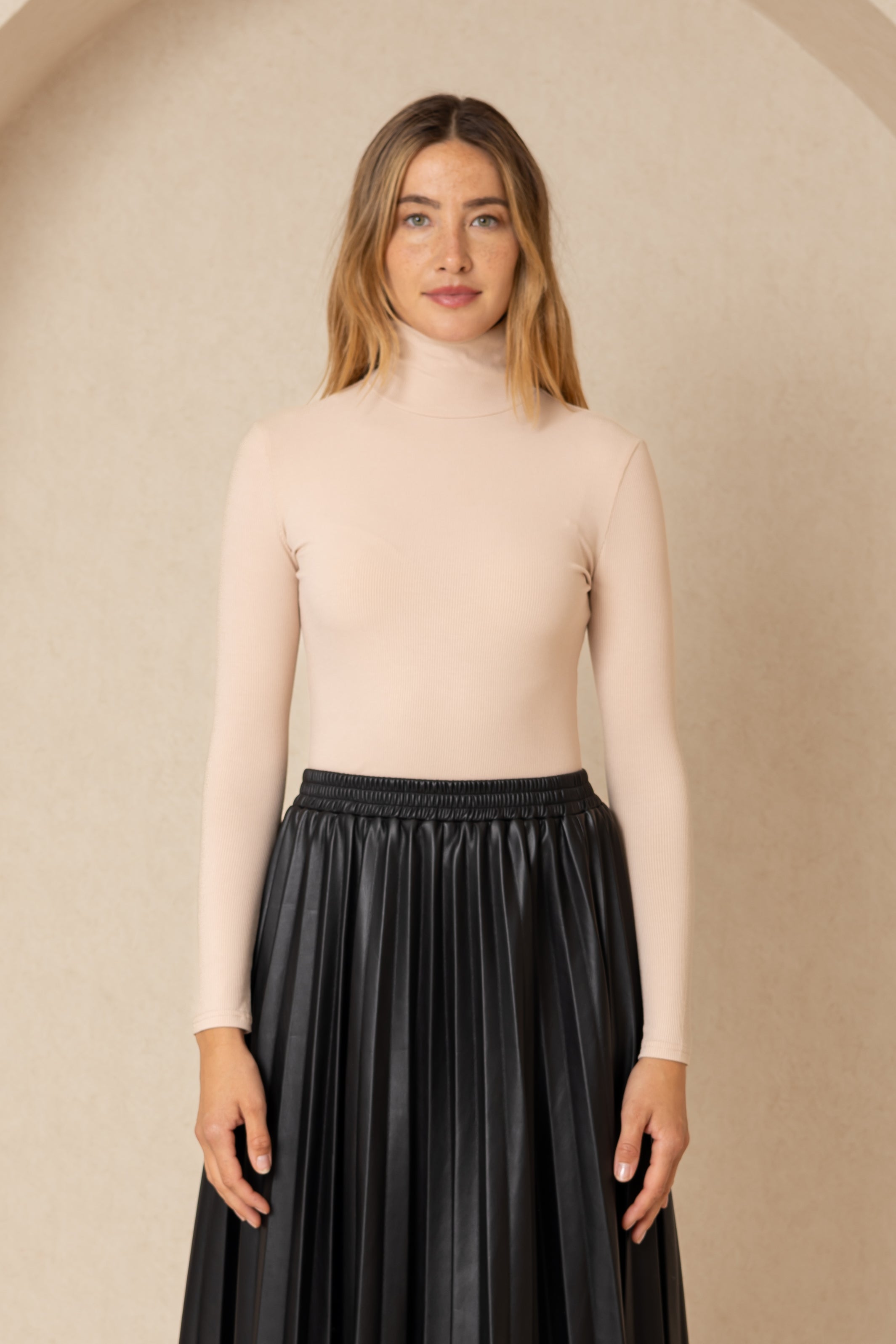 Oatmeal Ribbed Turtleneck Sweater for Women - Soft Winter Knit Pullover for Casual & Office Wear