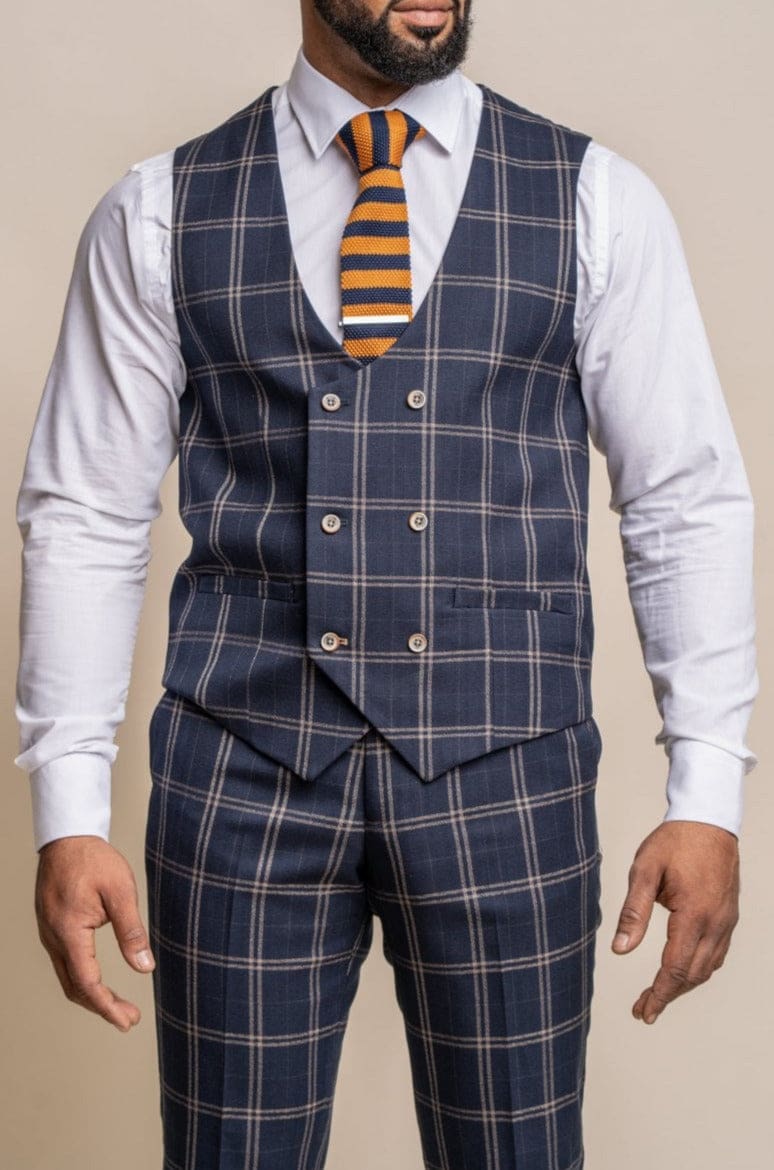 Cavani Hardy Navy Check Waistcoat for Men | Classic Slim Fit Vest | Formal & Casual Wear | Perfect for Weddings, Office & Special Occasions