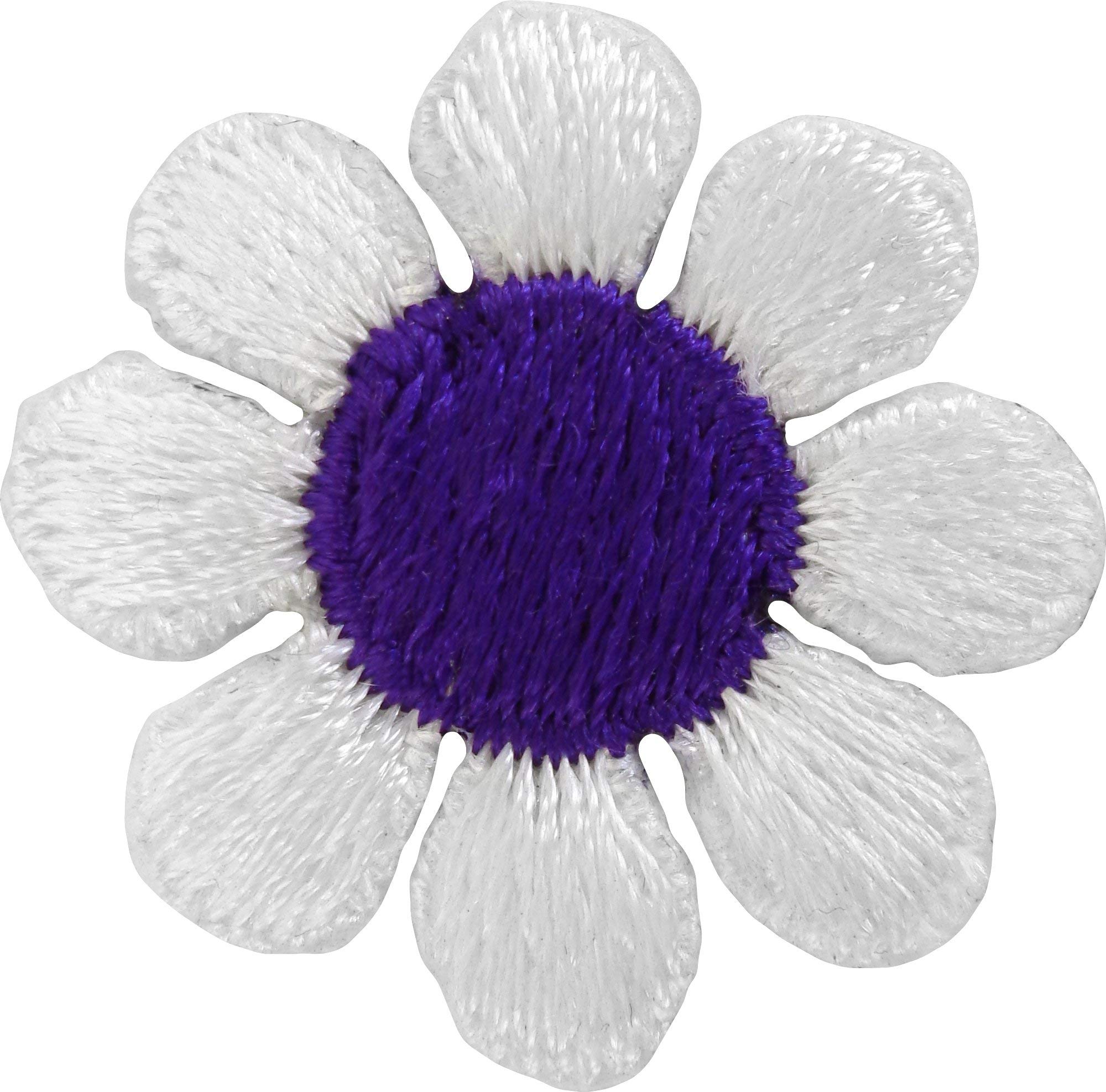 White Daisy Flower with Purple Center Embroidered Patch - Sew or Iron On for Jackets, Bags & DIY Crafts
