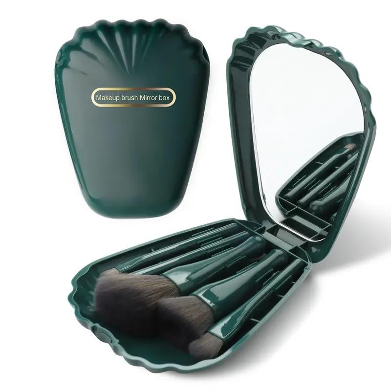 Dezva 5-Piece Mini Travel Makeup Brush Set with Mirror & Case - Perfect for Foundation, Powder, Concealer, Eyebrow, Eyeshadow, Blush & Lip Gloss | Compact Cosmetic Kit for On-the-Go Touchups, Travel Essentials & Everyday Makeup Application