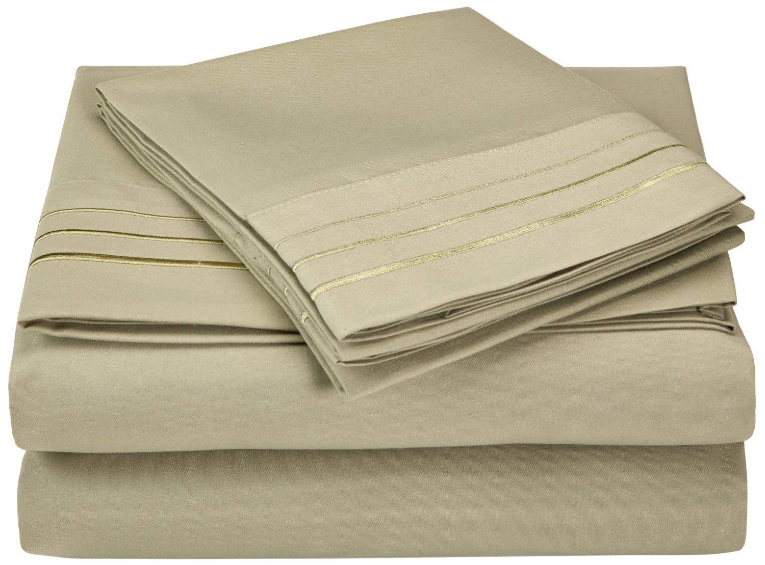 GoLinens 3-Line Embroidery Bedding Sheet Set - Ultra Soft & Wrinkle-Free California King Size in Sage Green - Luxury Bed Linens for Master Bedroom, Guest Room & Hotel Stays