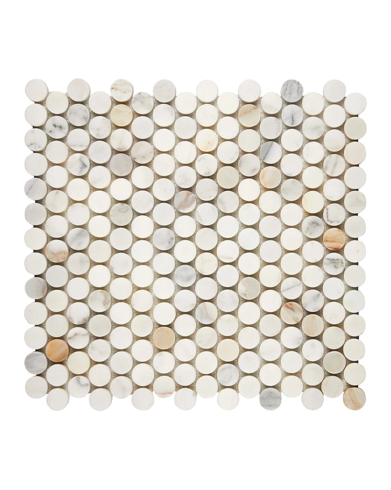 Premium Calacatta Gold Marble Penny Round Mosaic Tile - Elegant Backsplash & Bathroom Wall Decor for Home Renovation