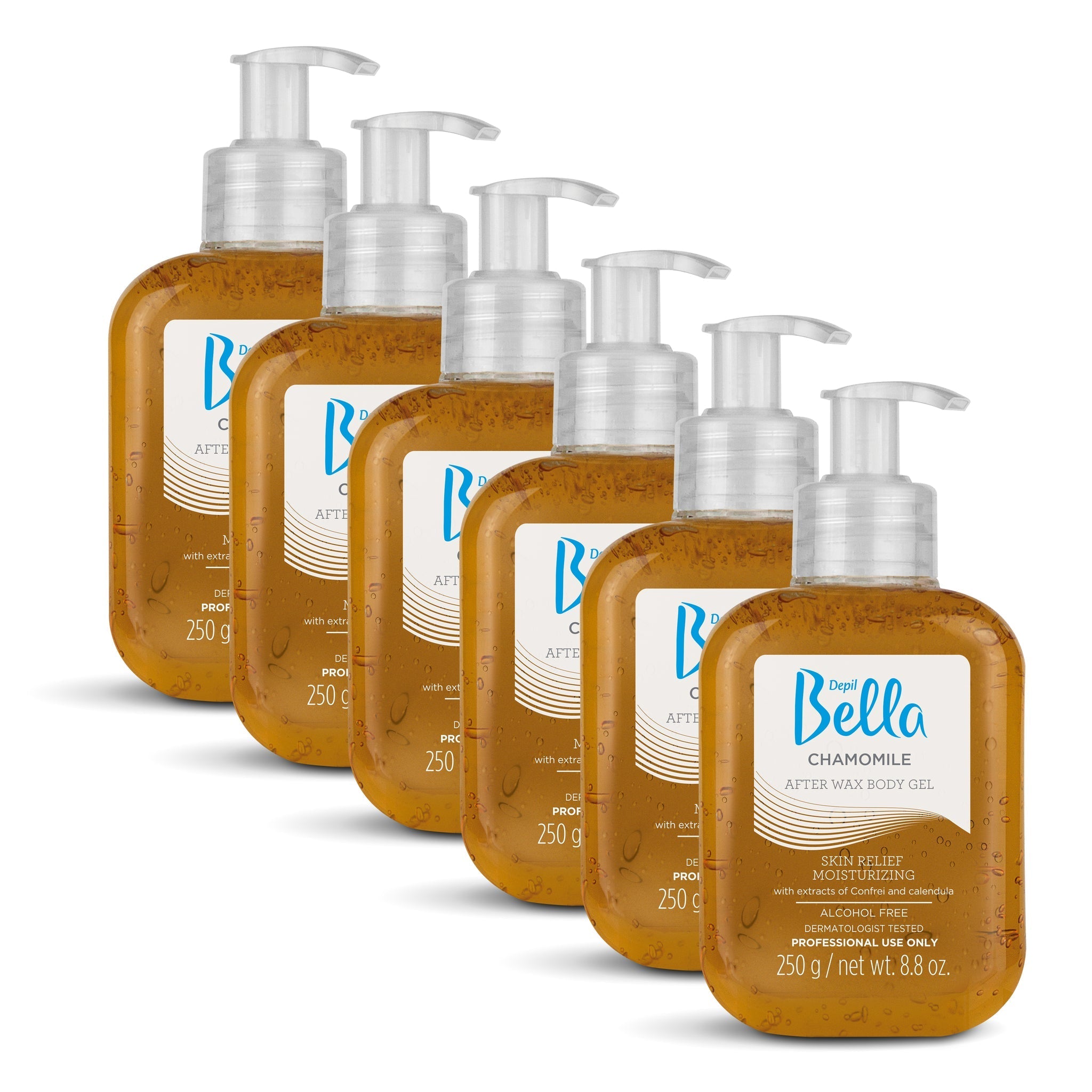 Depil Bella Post Waxing Chamomile Body Gel 250g (6-Pack) - Soothing After-Wax Care for Smooth Skin | Ideal for Home Waxing & Salon Use