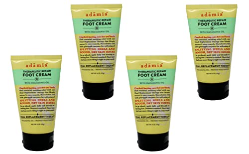 Adamia Therapeutic Repair Foot Cream with Macadamia Oil - 4 oz (4 Pack) - Deep Moisturizing & Healing for Dry Cracked Feet - Perfect for Pedicures, Diabetic Foot Care & Overnight Treatment