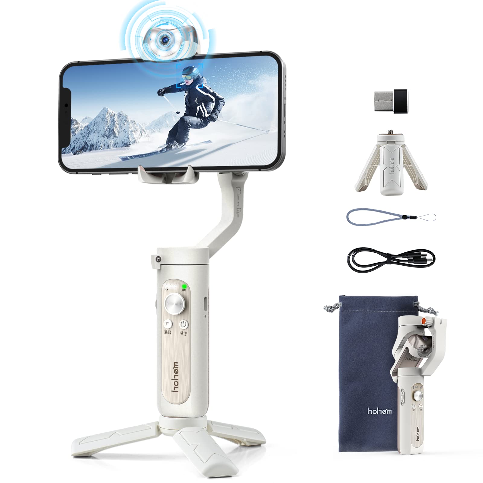 Hohem iSteady V2 3-Axis Smartphone Gimbal Stabilizer with AI Tracking Sensor - Lightweight Foldable Phone Stabilizer for iPhone 14 Pro Max/Samsung S22+ - Perfect for Live Streaming, Vlogging & Timelapse Videos (Great for Travel, YouTube Content Creation & Social Media)