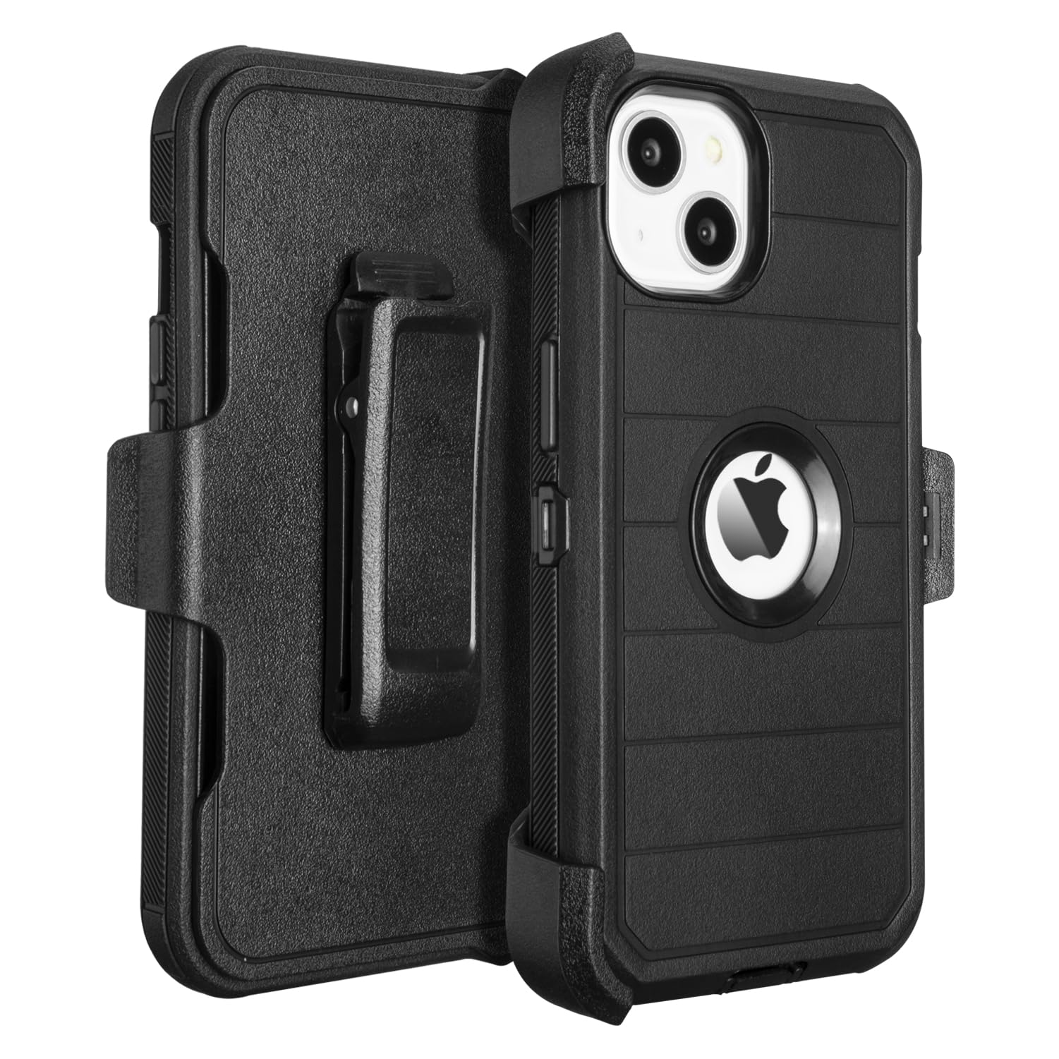 **Defender iPhone 15 Heavy Duty Rugged Case with Clip Holster & Kickstand - 3-Layer Full-Body Protection (Black) - Perfect for Outdoor, Work & Active Lifestyles**