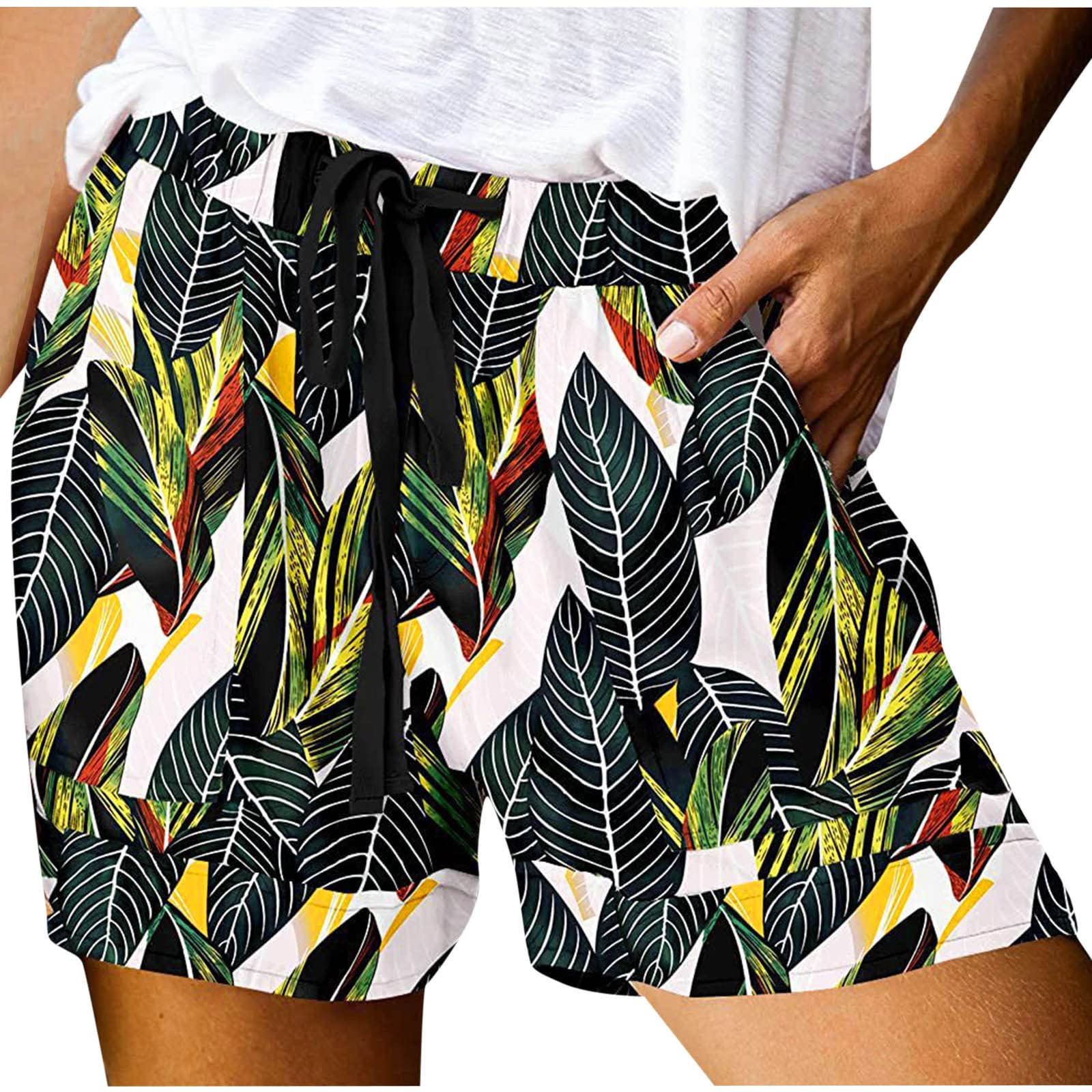Women's Floral Beach Shorts - Elastic Waist with Pockets for Summer Vacation