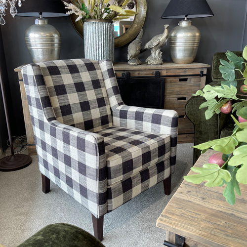 Sherwood Armchair - Premium Black Check Upholstered Chair, Handcrafted in New Zealand - Perfect for Living Room, Study, or Office Seating