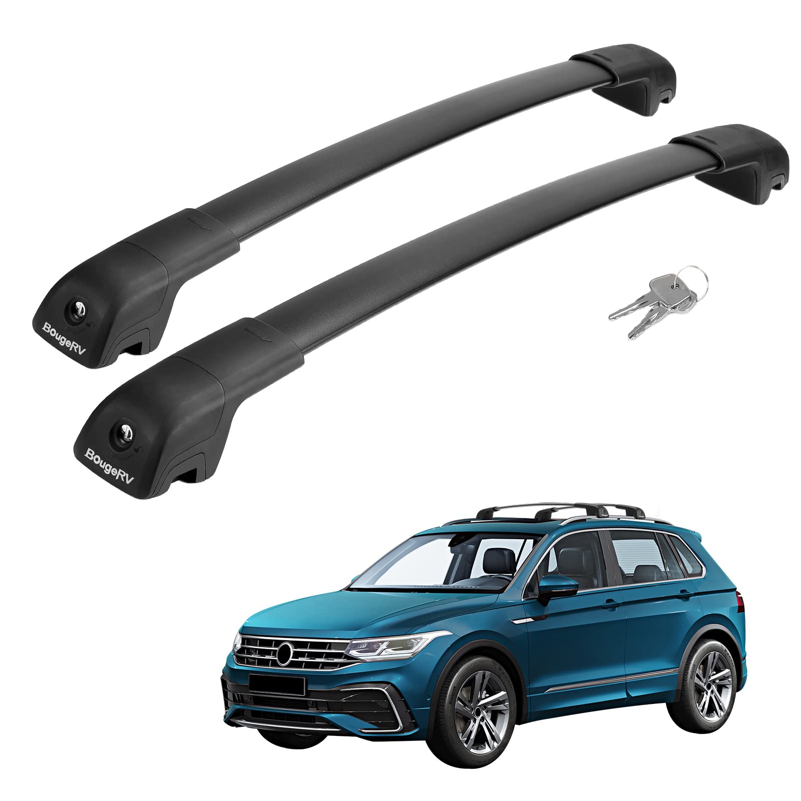 BougeRV Aluminum Roof Rack Cross Bars for Volkswagen VW Tiguan 2018-2022 - Anti-Theft Lock & Rust-Proof Cargo Carrier for Kayak, Canoe, Bike, Snowboard (Black) - Perfect for Road Trips, Camping & Outdoor Adventures (Excludes Limited Model)