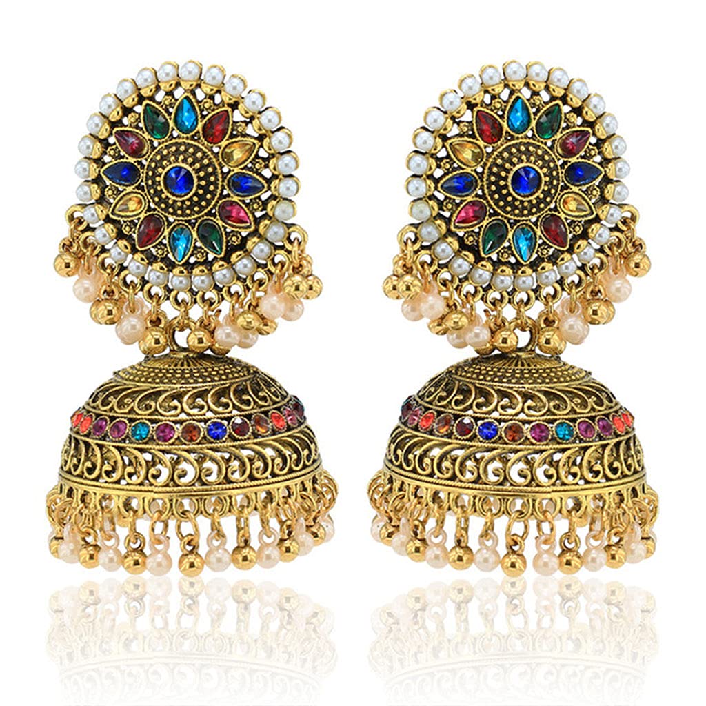 Vintage Indian Bollywood Gypsy Gold Plated Boho Bell Earrings - Traditional Jhumka Jhumki Dangle Earrings for Women & Girls | Perfect for Festivals, Weddings & Boho Fashion