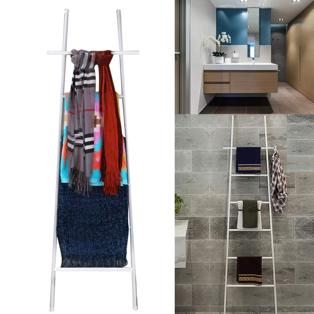 M-TOP 6-Tier Stainless Steel Leaning Ladder Rack - Blanket Storage Ladder, Bath Towel Organizer, Scarf Display Holder for Bathroom & Office - Perfect for Home Decor and Space-Saving Storage Solutions