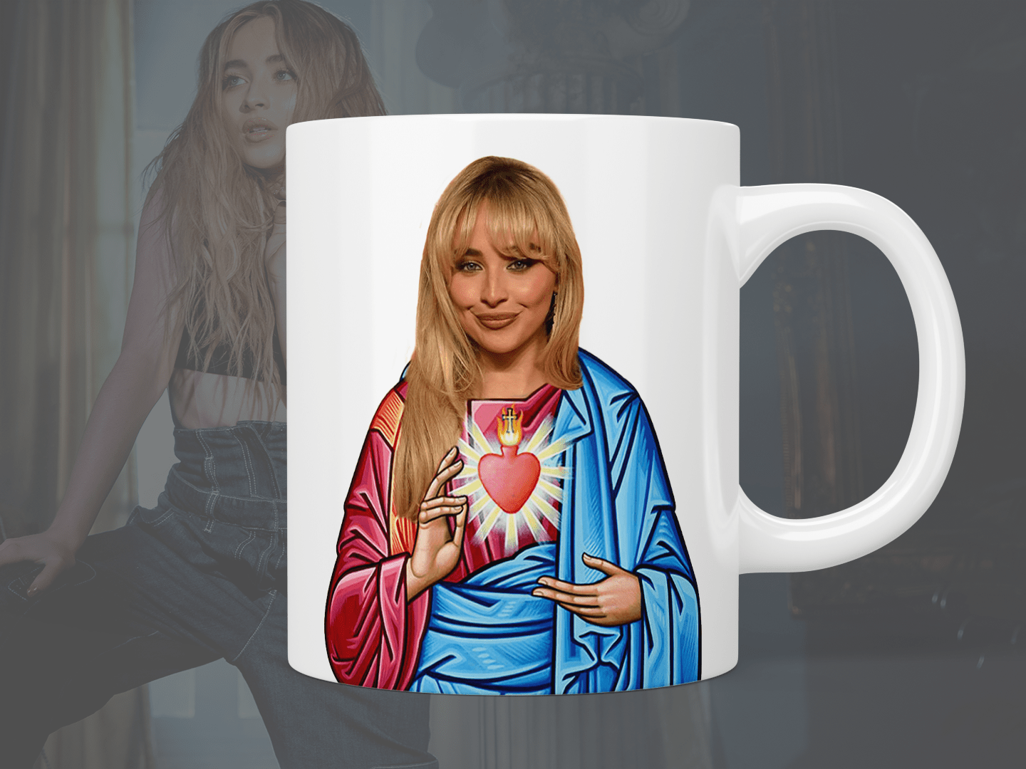 Saint Sabrina Carpenter Coffee Mug - 15oz Ceramic Cup with Cute Design - Perfect for Tea, Hot Chocolate & Office Gifts (Ideal for Fans, Birthday Presents & Home Decor)