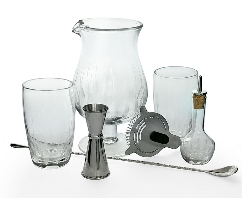 BarConic® Feather Etched Cocktail Mixing Kit with 44oz Stemmed Glass - Premium Bar Tools for Home Bartenders, Perfect for Mixing Martinis, Margaritas & Craft Cocktails