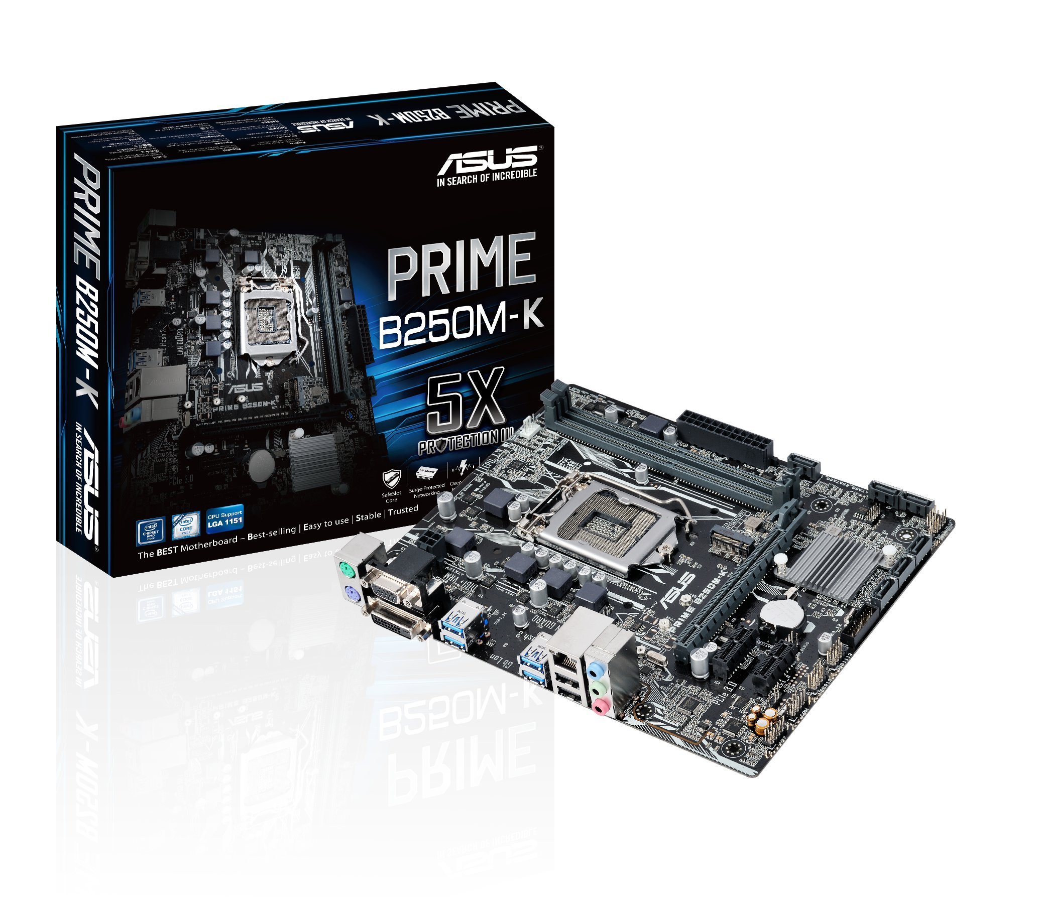 ASUS PRIME B250M-K LGA1151 mATX Motherboard - DDR4 RAM, DVI/VGA, M.2 Slot, USB 3.0 - Perfect for Gaming PC Builds & Home Office Workstations