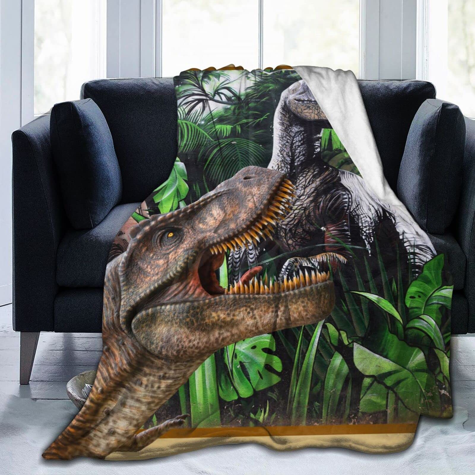 Curious Dinosaur Blanket - Soft Fluffy Throw Blanket for Couch, Bed & Travel - Unique Dinosaur-Themed Gift for Kids & Adults - Queen Size 60