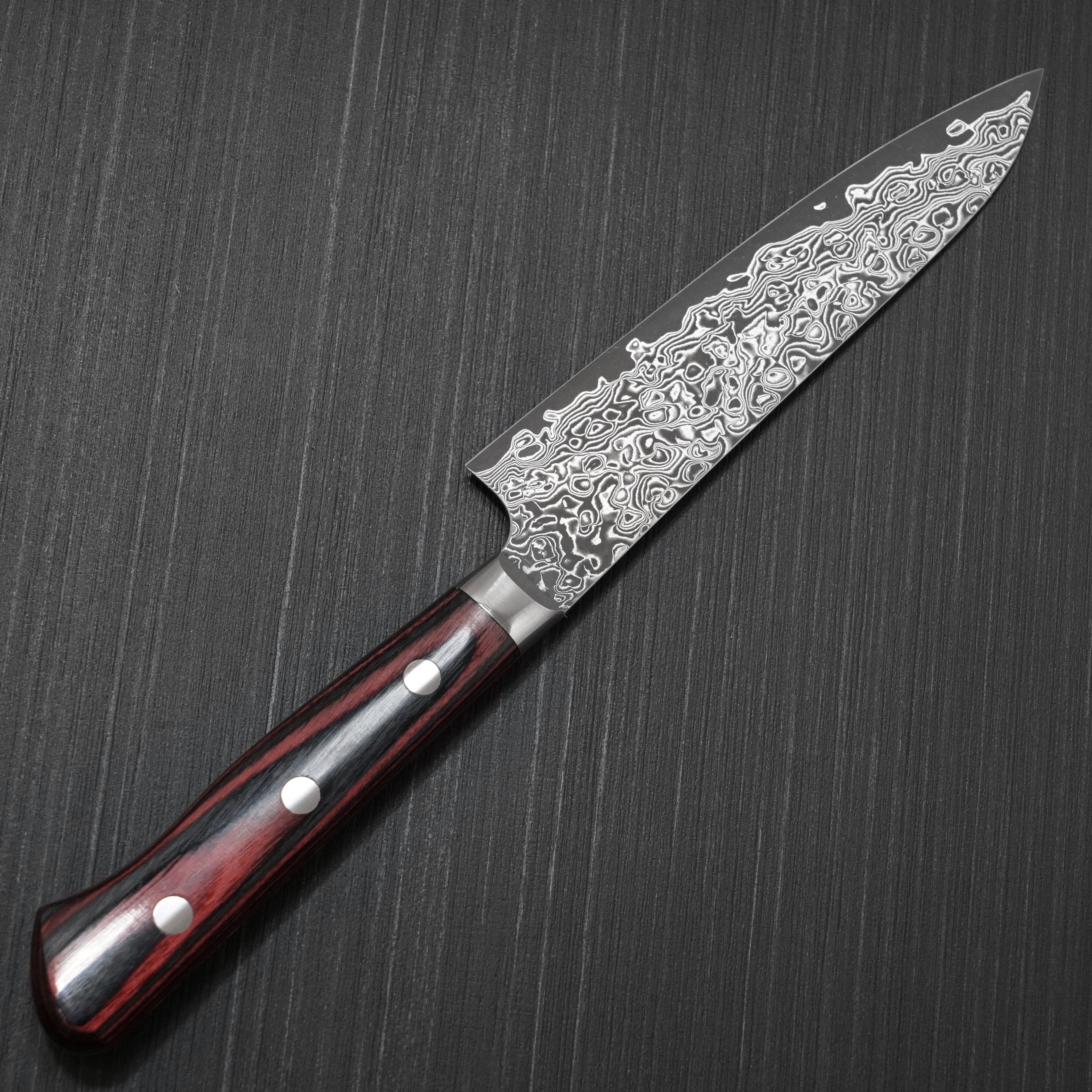 Premium Japanese Yoshimi Kato VG10 Nickel Damascus Petty Knife 120mm - Professional Chef Knife for Slicing, Peeling & Precision Cutting - Perfect for Home Kitchen & Sushi Preparation