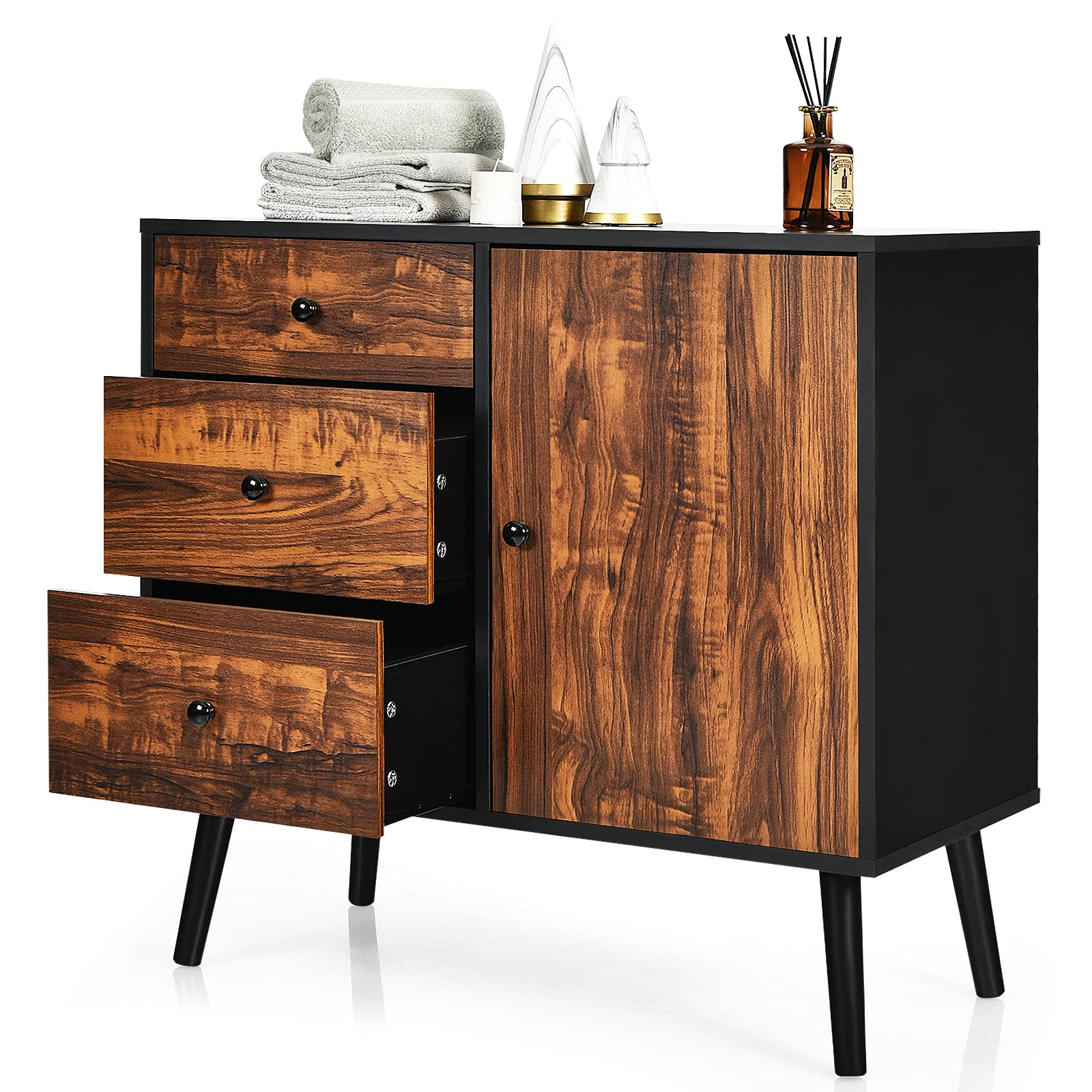 Tangkula Retro Wood Storage Cabinet with 3 Drawers & Adjustable Shelf - Rustic Brown Accent Furniture for Living Room, Bedroom, Entryway & Home Office | Perfect for Organizing Books, Decor & Essentials