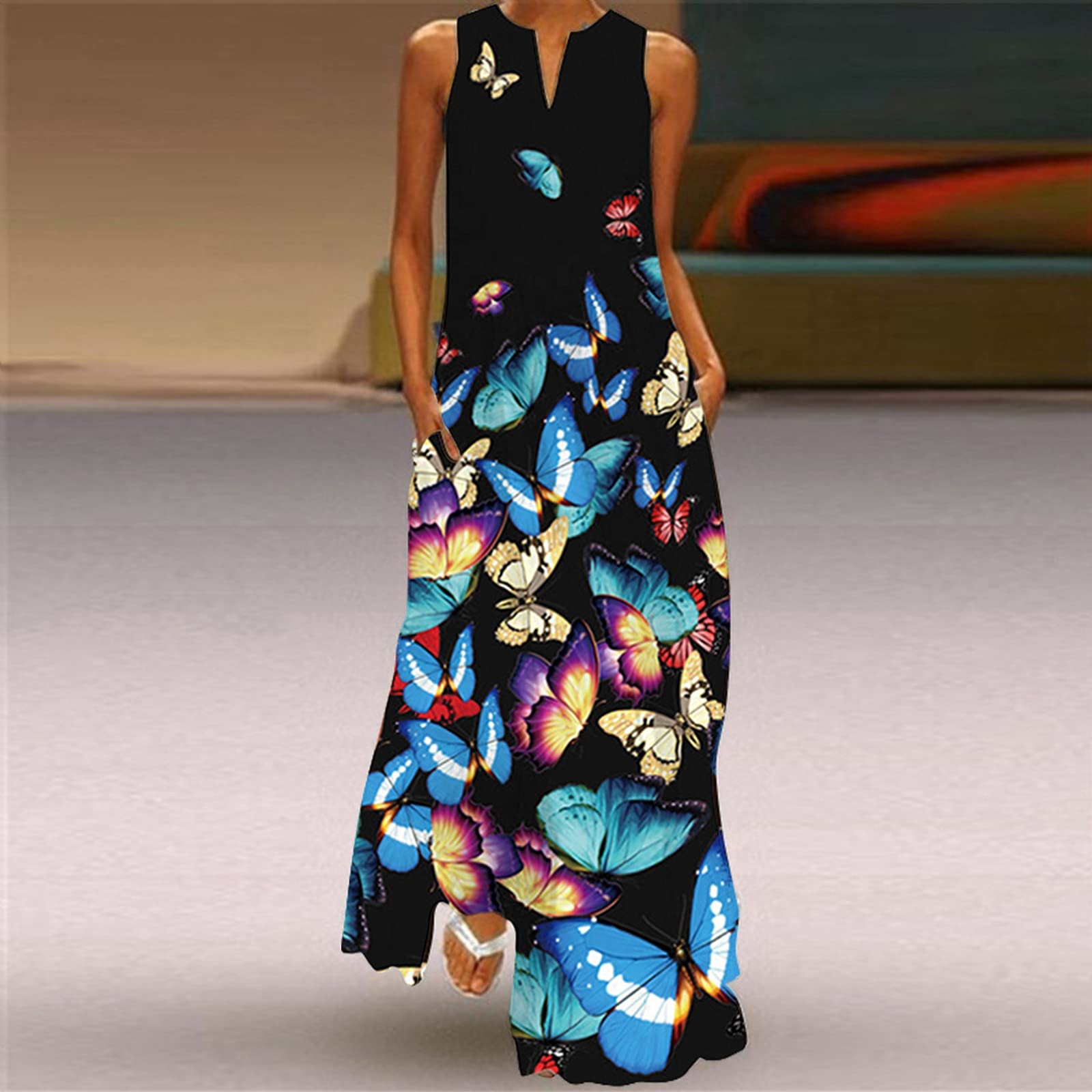 Boho Maxi Dress for Women - Sleeveless Flowy Summer Dress with Floral Print | Wedding Guest, Casual, Party & Beach Dress | Lightweight & Comfortable for Outdoor Events
