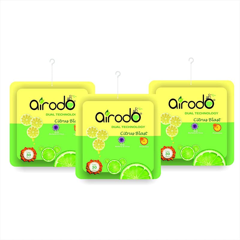 Airodo Air Freshener Power Pocket Gel - Long Lasting Premium Fragrance Booster for Home & Office | Automatic Room Freshener with Skin-Friendly Assorted Scents (Lemon, 3-Pack) | Perfect for Bathroom, Car, Closet & Small Spaces