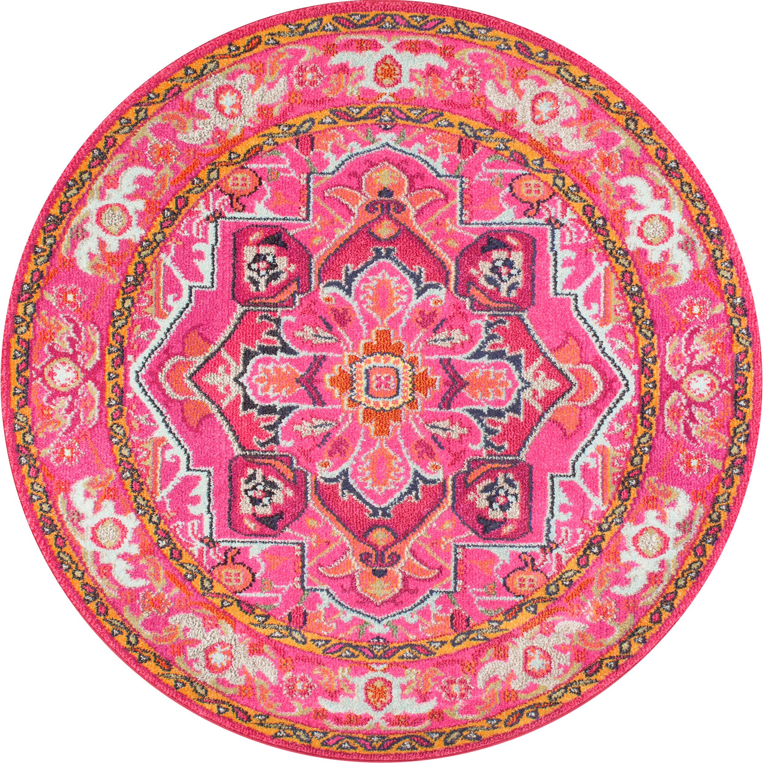 Violet Pink Center Medallion Rug - Elegant Floral Design for Living Room, Bedroom & Home Decor | Soft & Durable Area Rug for Indoor Use