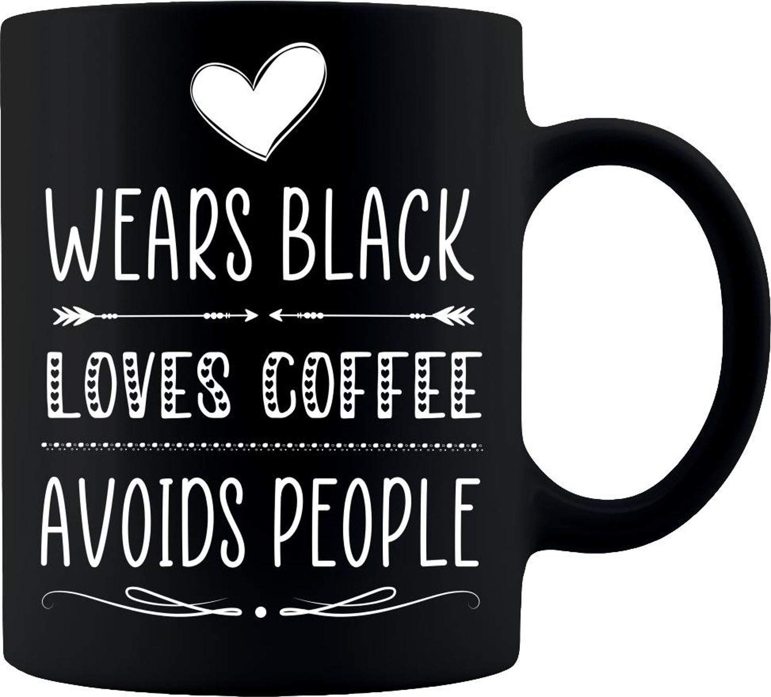 Funny Coffee Mug - 'Wears Black, Loves Coffee, Avoids People' - Great Gift for Women & Men, Birthday Present, Friend Gift, Women's Day Idea - Perfect for Office, Home & Coffee Lovers