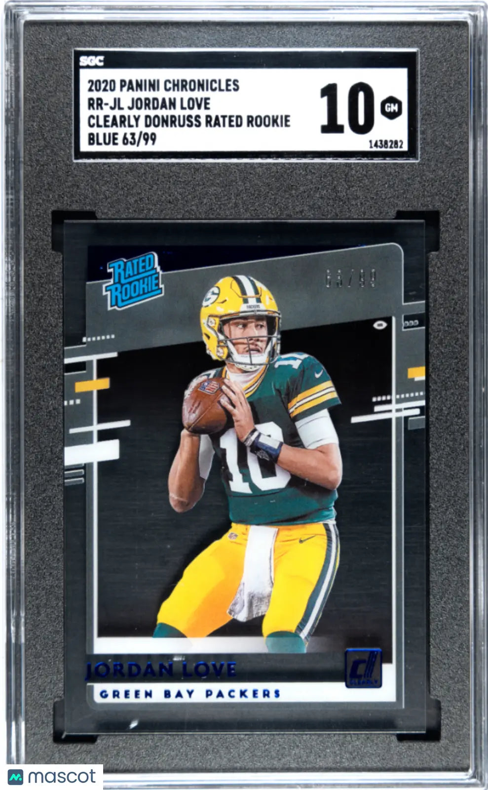 2020 Panini Chronicles Jordan Love Clearly Donruss Rated Rookie Blue SGC 10 /99 - Rare Football Trading Card for Collectors & Sports Fans - Perfect for Display, Investment & Memorabilia Collections