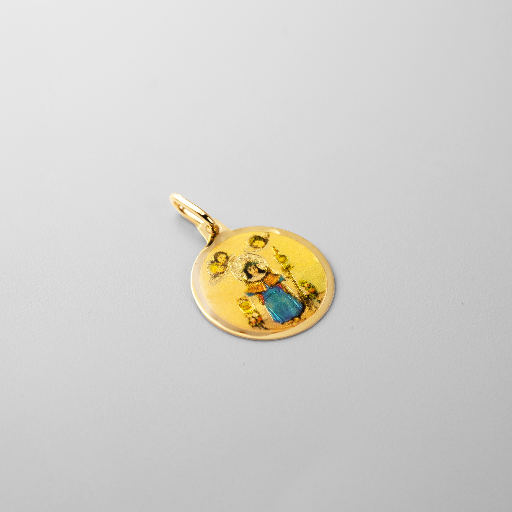 Gold Round Santo Niño De Atocha Enamel Pendant Necklace PT3140 - Religious Jewelry for Faithful Protection & Gift Giving