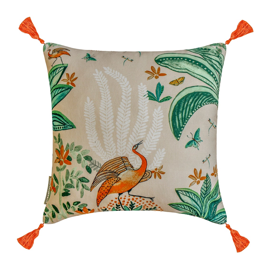 Birdsong Bliss Green Cotton Throw Pillow Cover - Soft Decorative Cushion Case for Sofa, Bed, Living Room & Home Decor