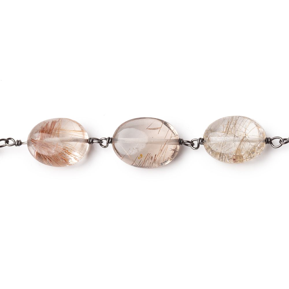 12x9mm Smoky Rutilated Quartz Plain Oval Pendant with Black Gold Plated .925 Sterling Silver Chain - Elegant Necklace for Women, Perfect for Weddings, Parties & Everyday Wear
