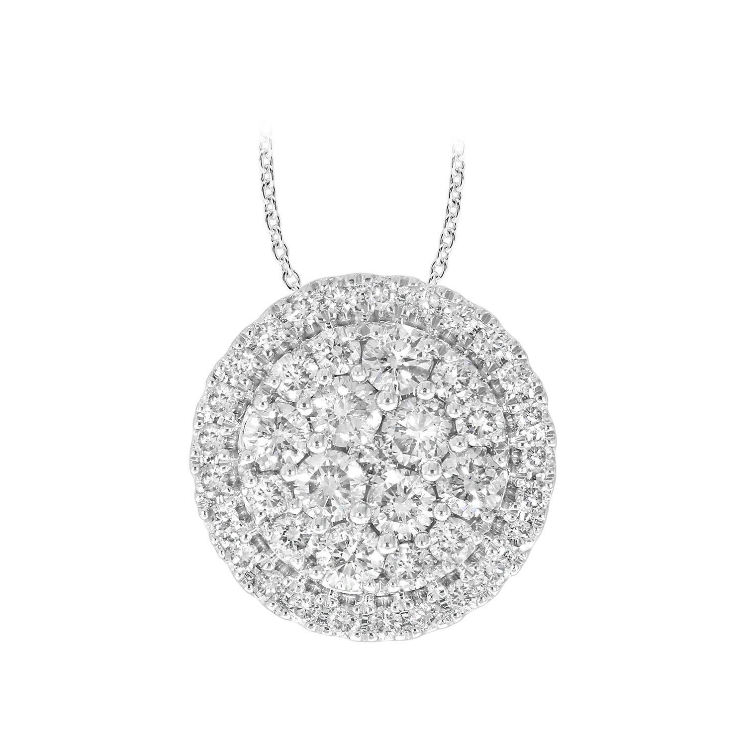 9ct White Gold 1 Carat Diamond Cluster Pendant Necklace with 45cm Chain - Elegant Jewelry Gift for Women, Perfect for Weddings, Anniversaries & Special Occasions