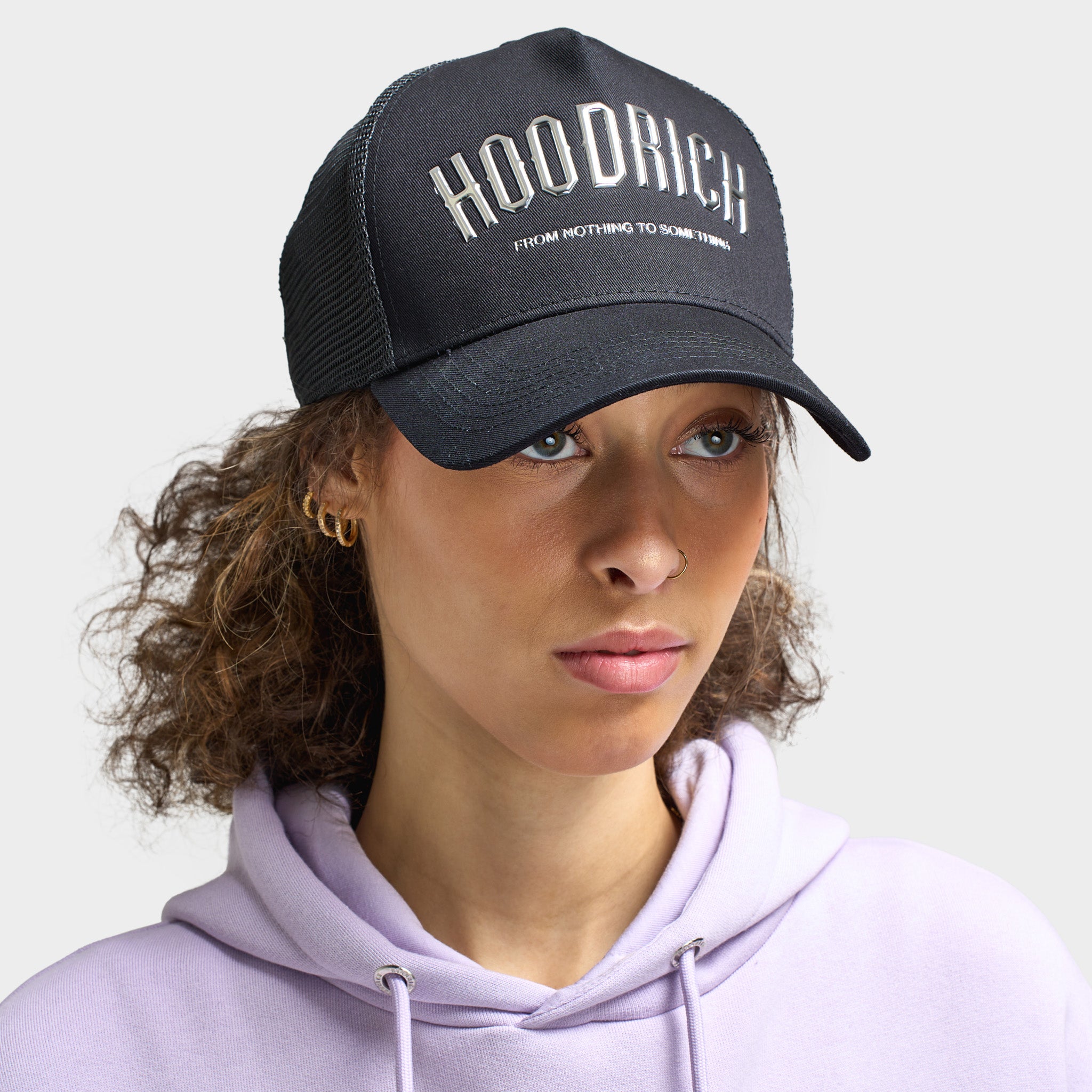 Hoodrich Chromatic V2 5 Panel Trucker Cap - Black & Silver Adjustable Snapback Hat for Men & Women | Streetwear Fashion, Hip Hop Style, Outdoor Activities