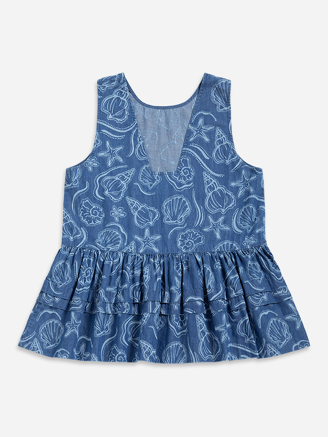 Stylish Women's Seashell Print Denim Top - Trendy Casual Shirt for Summer Outfits, Beachwear, and Everyday Fashion