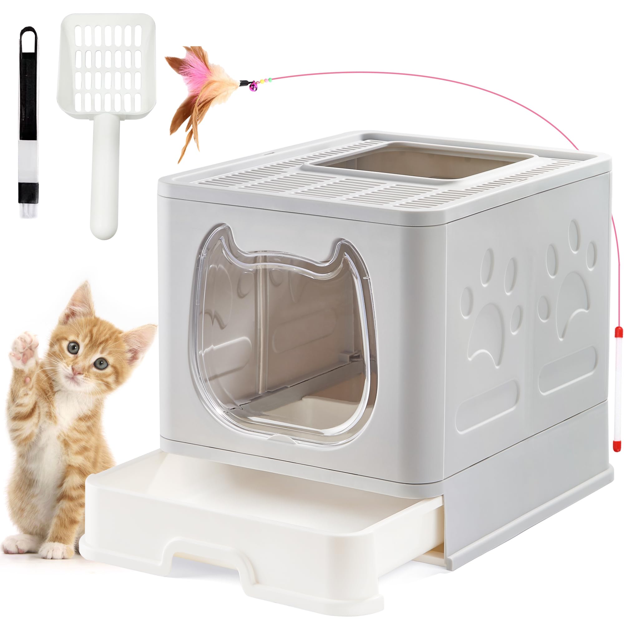 Suhaco Hidden Covered Cat Litter Box Enclosure with Lid - Top Entry Kitty Litter Box for Indoor Cats (Grey) - Perfect for Small Spaces & Odor Control in Apartments
