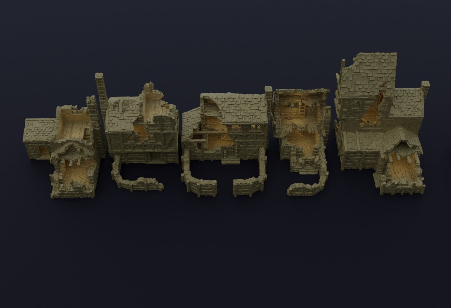 Village Ruin Set - 10 Detailed Historical Ruined Building Models for D&D, Tabletop RPG, Model Railroads & Wargaming Terrain - Perfect for Fantasy Battle Scenes & Medieval Diorama Displays