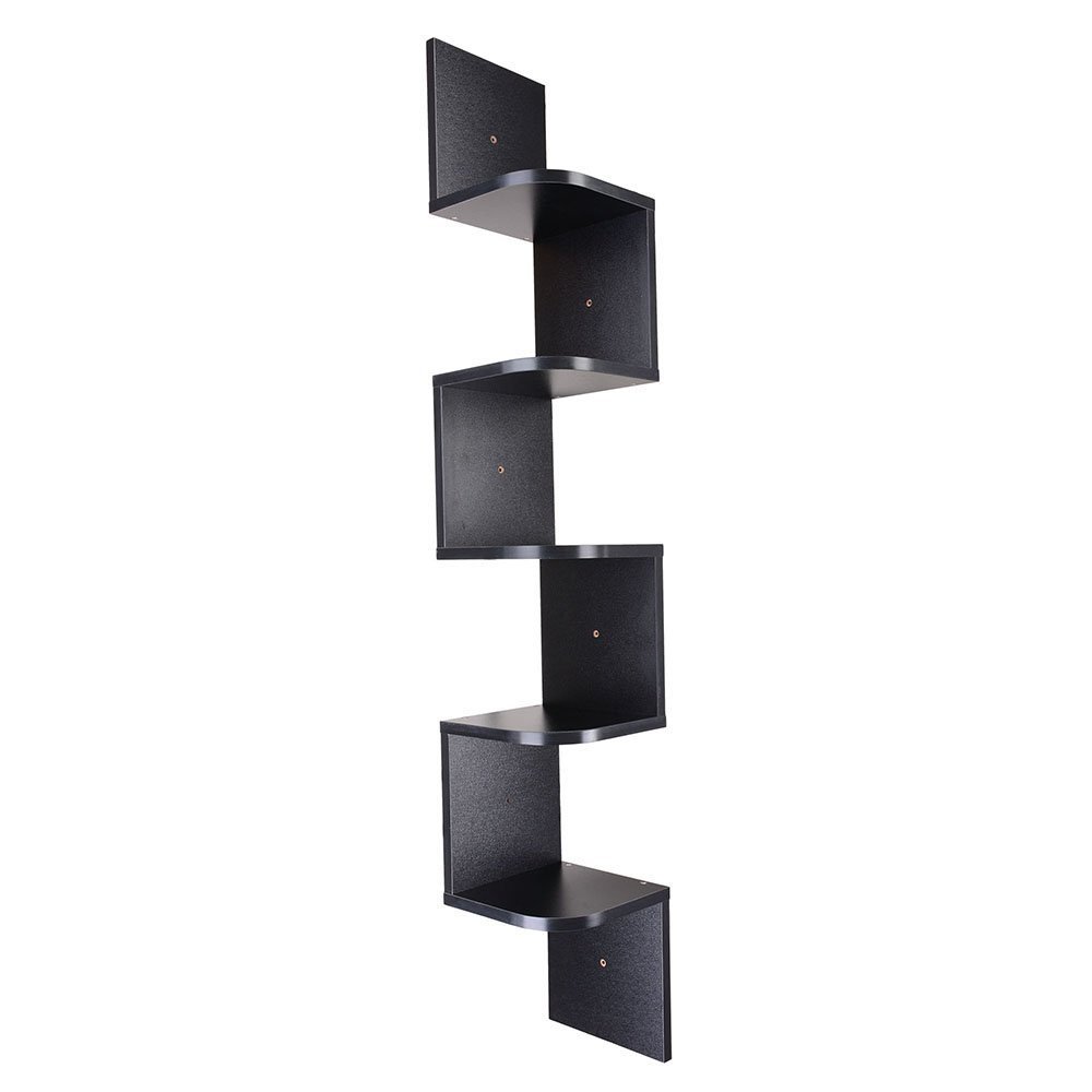 5-Tier Floating Corner Shelf Wall Mount - Modern Radial Design for Living Room, Bedroom, Bathroom & Office - Space Saving Home Decor Storage Organizer (Black) - Perfect for Small Spaces, Plants, Books & Decorative Items