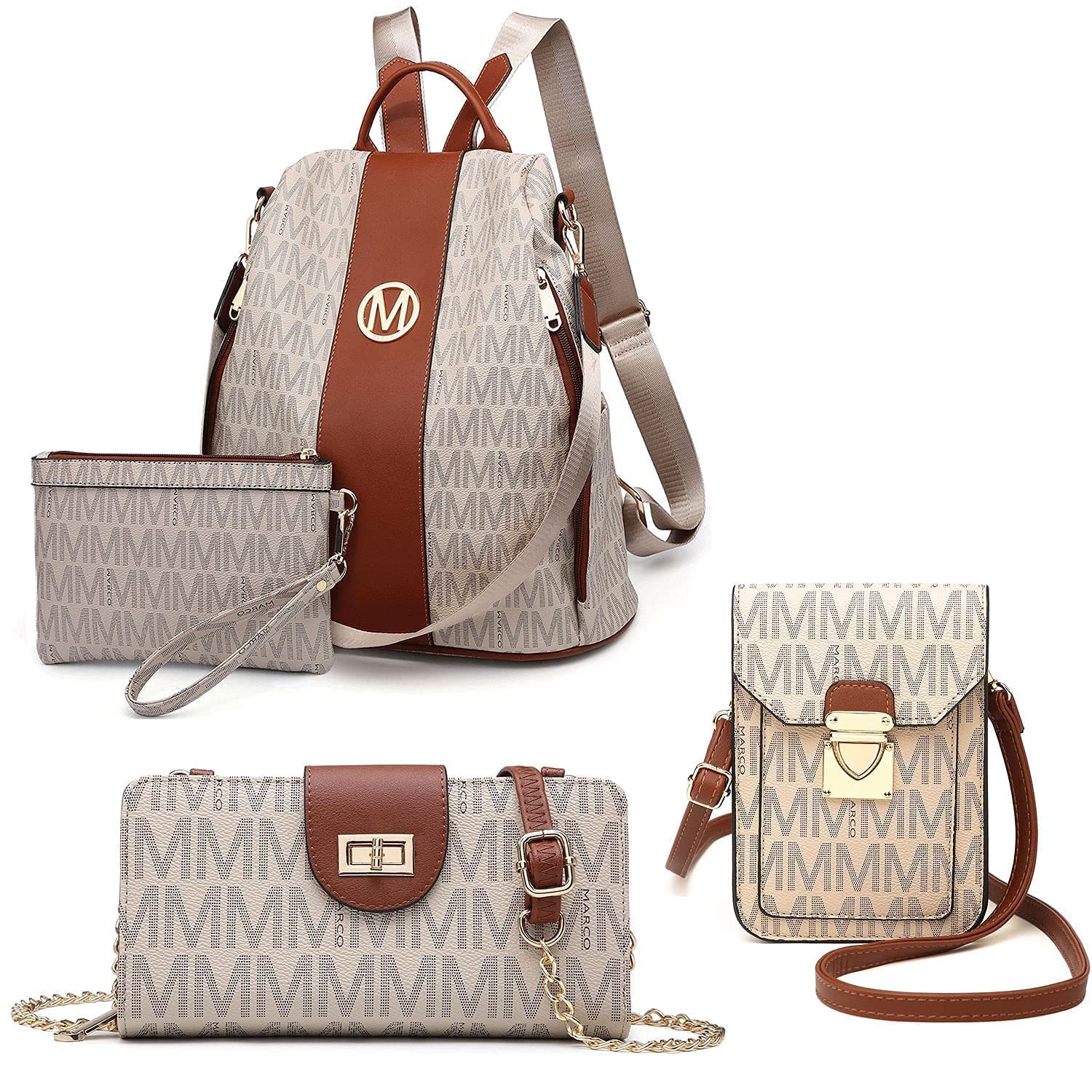 MKP Women's Fashion Backpack Wallet Purse 4-Piece Set - Stylish Travel & Everyday Carry Accessories for Work, School & Shopping