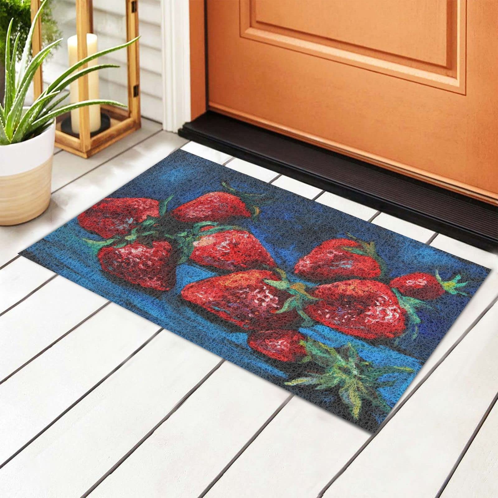 Non-Slip Strawberry Welcome Mat - Absorbent Indoor/Outdoor Rug for Home Decor