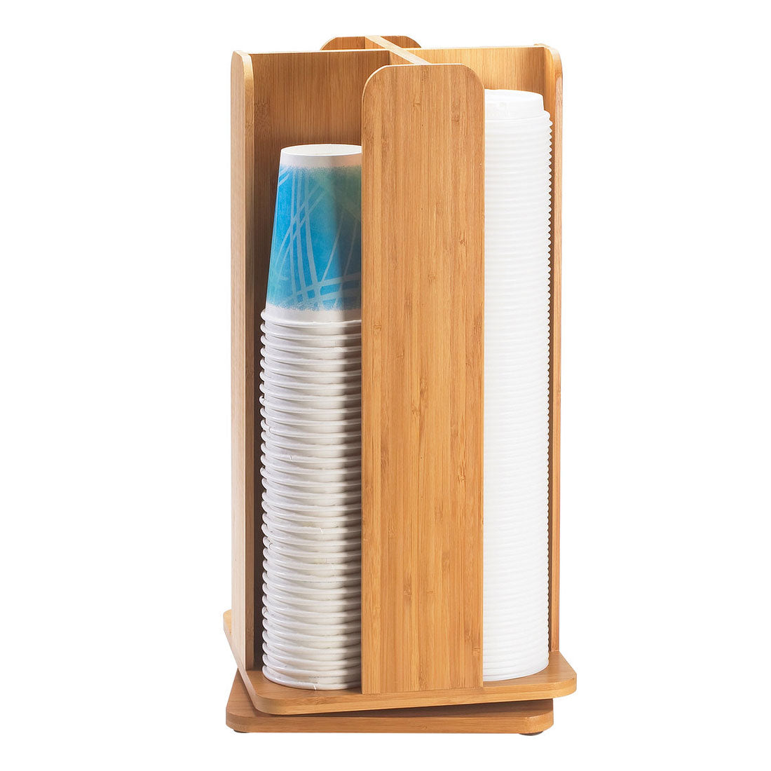 Bamboo Spinning Cup and Lid Organizer - Holds Lids Up to 4 Inches - Space Saving Kitchen Cabinet Storage for Mugs, Glasses and Container Lids - Perfect for Pantry, Office or Dorm Organization