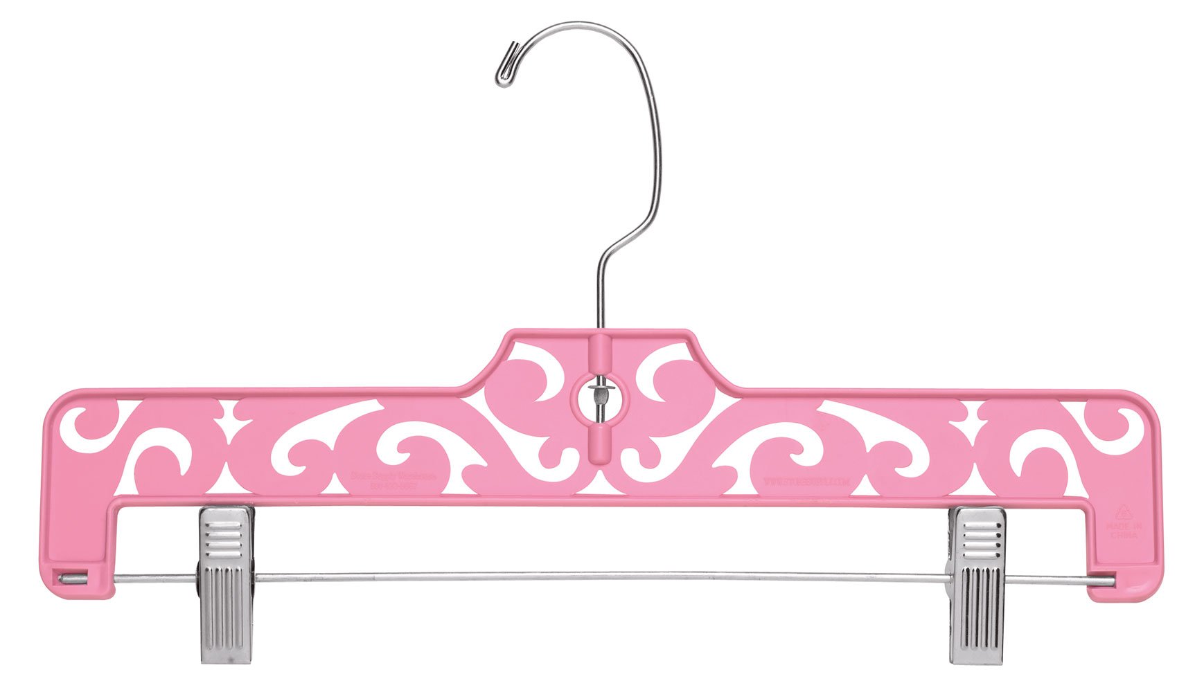 SSWBasics 50-Pack Pink Plastic Pants Hangers with Clips - Durable Skirt & Trouser Hangers for Retail & Boutique - Space-Saving Closet Organization for Women's Fashion Storage