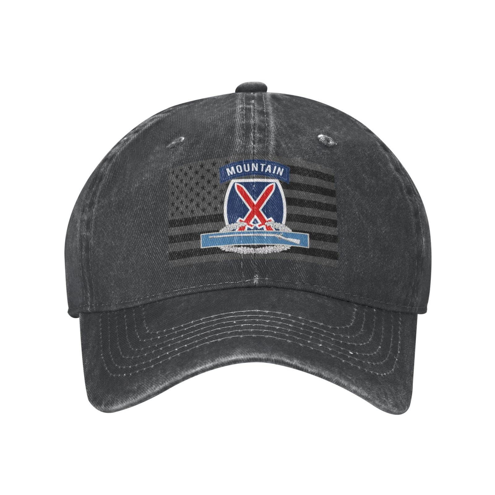 US Army 10th Mountain Combat Infantry Badge (CIB) Unisex Denim Baseball Cap - Military Style Hat for Outdoor Activities, Hiking & Casual Wear