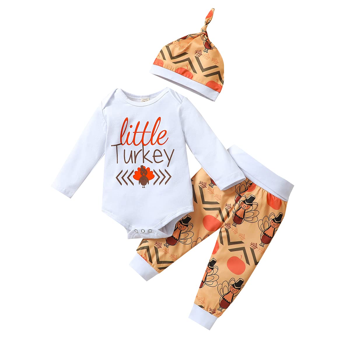 **Thanksgiving Baby Outfits for Boys & Girls - 3-Piece Set with Long Sleeve Bodysuit, Pants & Hat | Newborn & Toddler Holiday Clothes for Family Gatherings & Photo Shoots**