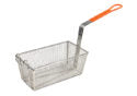 12 1/8' x 6.5' x 5 3/8' Stainless Steel Fryer Basket with 10' Orange Handle - FB 10 NRE #001470 - Perfect for Deep Frying Chicken, Fish, and French Fries in Commercial Kitchens