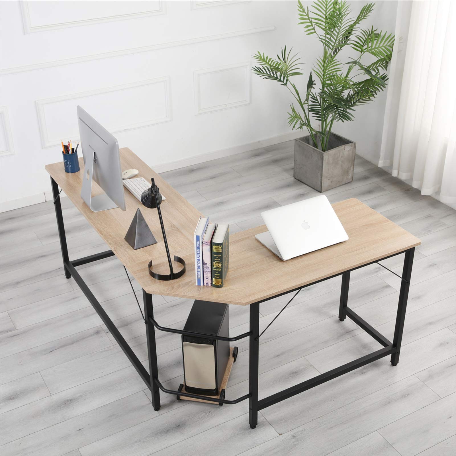 Modern L-Shaped Computer Desk with Wood & Steel Frame - 136×60×15.5cm Corner Writing Study Table for Home Office, Bedroom, Living Room | Perfect for Small Spaces, Gaming Setup & Remote Work