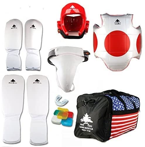 Pine Tree Complete Martial Arts Sparring Gear Set with Protective Pads, Forearm/Shin Guards, Groin Protector & Carry Bag - Perfect for MMA, Taekwondo, Karate & Kickboxing Training