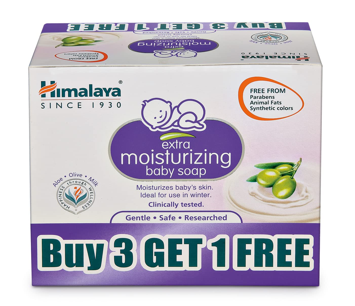 Himalaya Extra Moisturizing Baby Soap 75g - No.1 Pediatrician Recommended | Enriched with Aloe Vera, Olive Oil & Milk | Gentle Cleansing & Hydration for Baby's Delicate Skin | Perfect for Daily Bath & Sensitive Skin Care