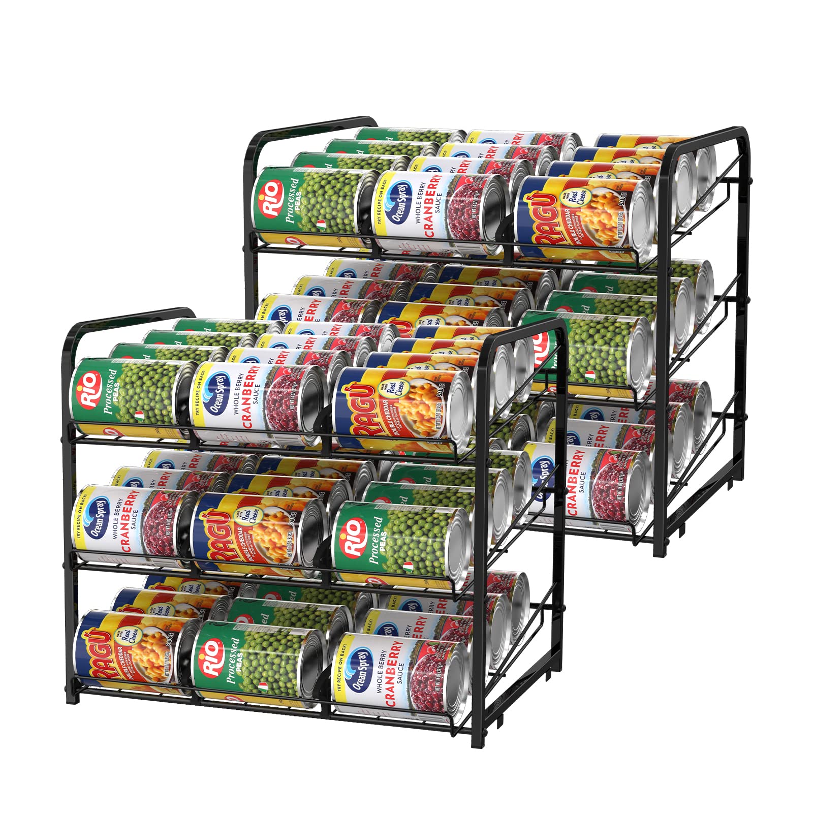 NORCEESAN Stackable Can Rack Dispenser 2 Pack - Space Saving Can Storage Organizer for Kitchen Cabinet & Countertop - Holds 72 Cans (Black) - Perfect for Pantry Organization & Small Space Storage Solutions